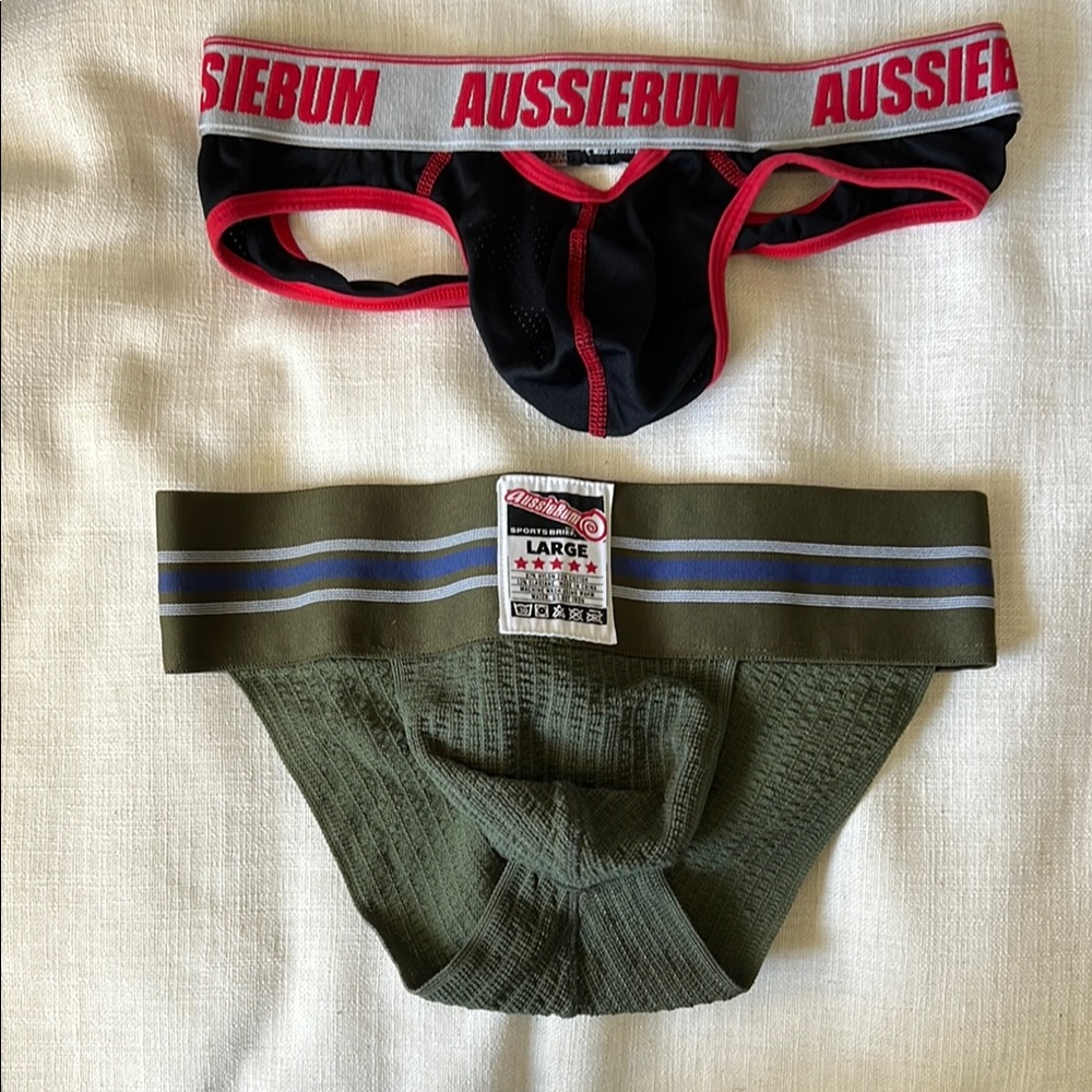 Men's large jockstrap and brief Set - Black and Olive